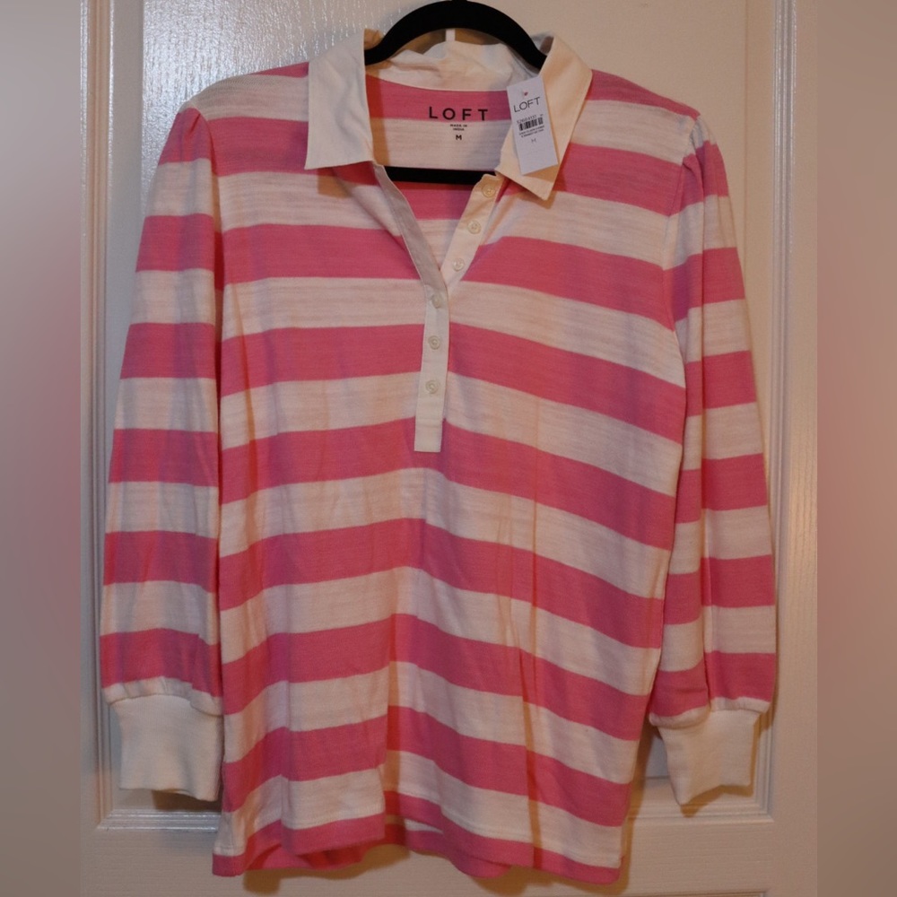 NWT LOFT Pink Striped Rugby Shirt | Size M